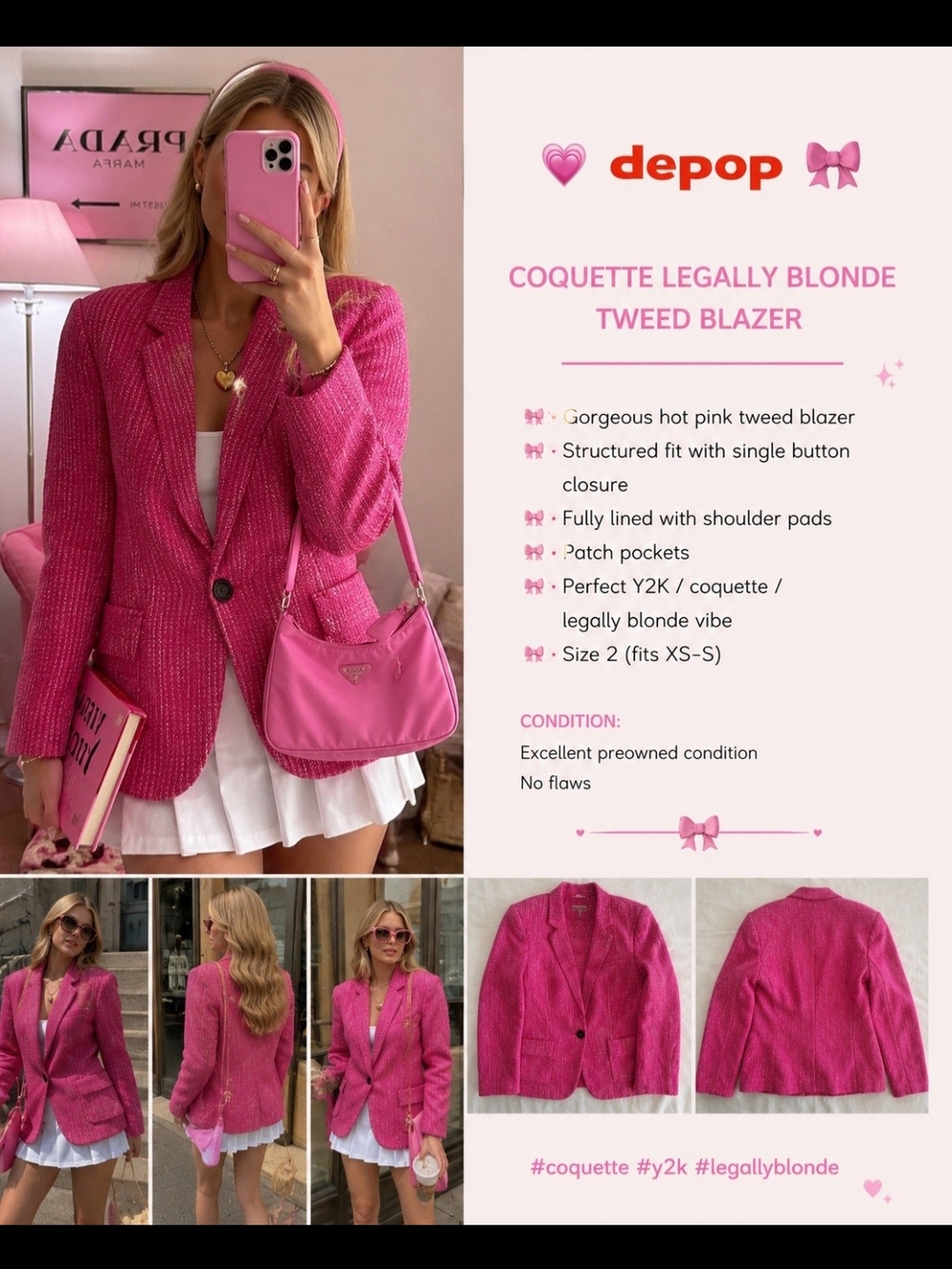 Coquette pink tweed blazer Barbiecore Legally Blonde jacket